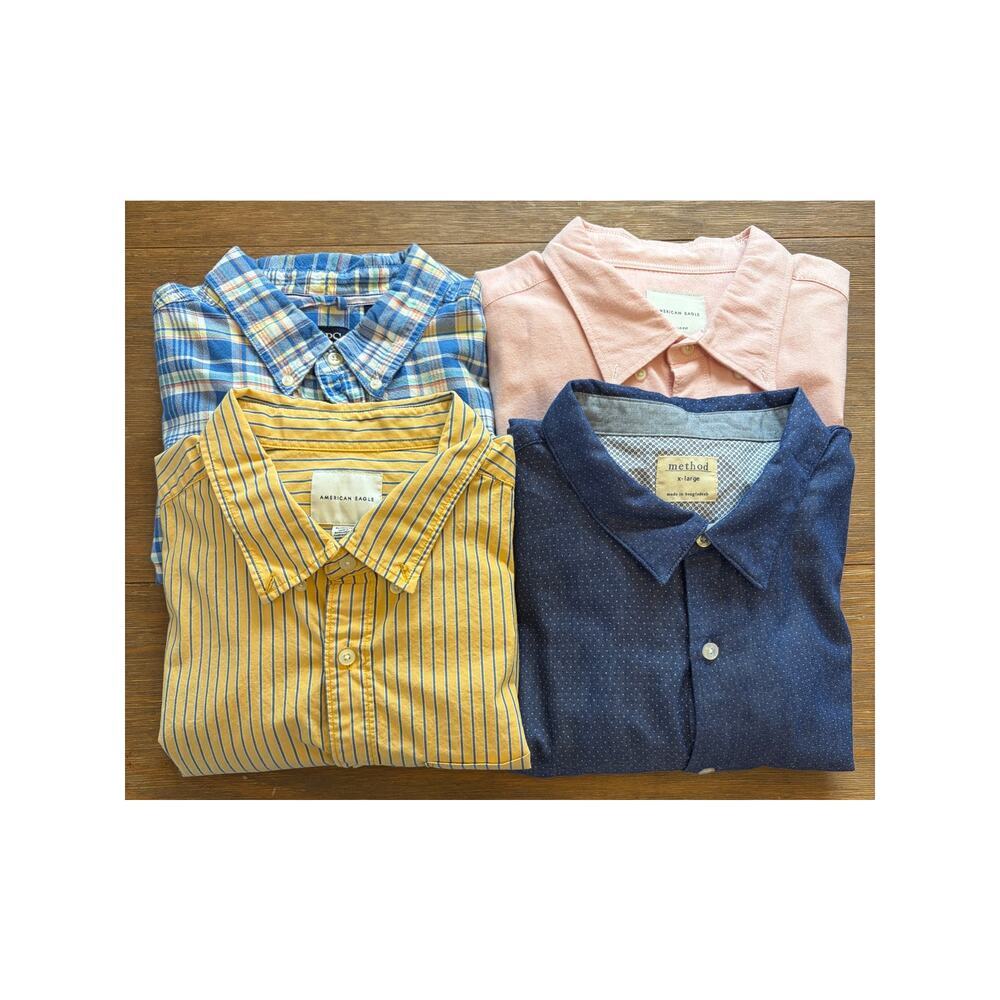 Men’s XL Button Down Shirt Lot American Eagle Method Plaid Bundle 4 Pieces